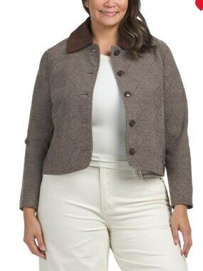 Bagatelle Collection Womens Brown Tweed Corduroy Collar Jacket Plus Sz 2X New